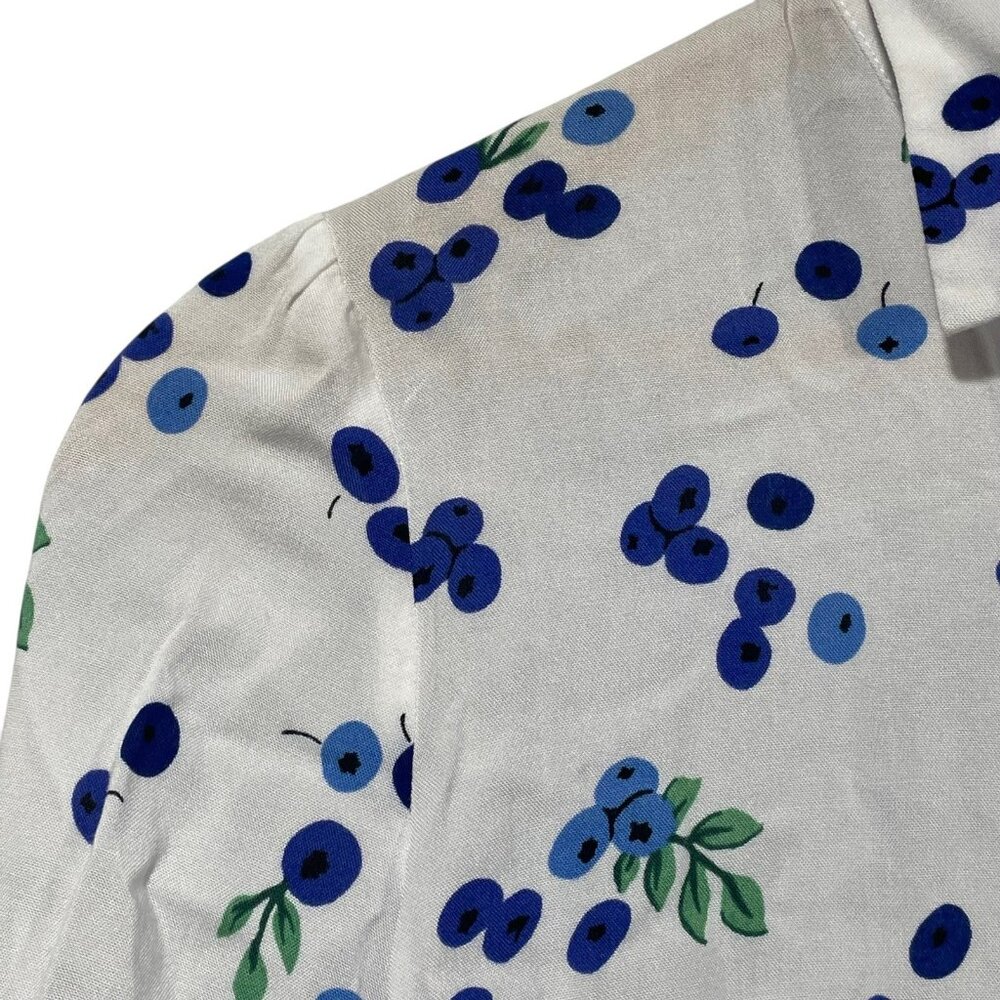 Anthropologie MAEVE Blithe Button Up Shirt Blueberry Print Tie Sleeves Sz 4 - Picture 3 of 10